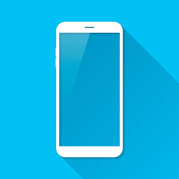 smartphone, mobile phone on blue background, long shadow, flat design - beyaz illüstrasyonlar stock illustrations