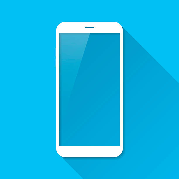 Smartphone, Mobile Phone on Blue Background, Long Shadow, Flat Design White mobile phone on blue background with a flat design style and a long shadow effect. silhouette of the wifi icon stock illustrations