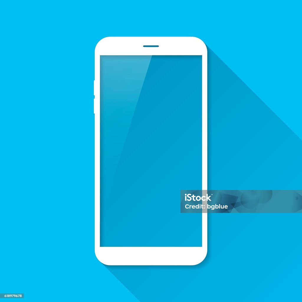 Smartphone, Mobile Phone on Blue Background, Long Shadow, Flat Design - 免版稅智能手機圖庫向量圖形