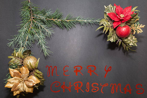 istock Greeting card with festive decoration and text - Merry Christmas 618979838