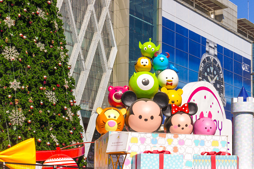 Bangkok, Thailand - December 31, 2015 : Photo of Disney Tsum Tsum Christmas fiberglass mascots set up for 2016 New Year Decoration Photo-booth at Central World in Happy Fairy Tale concept. Free of Entry. Photo taken on December 31, 2015. Editorial Used Only.