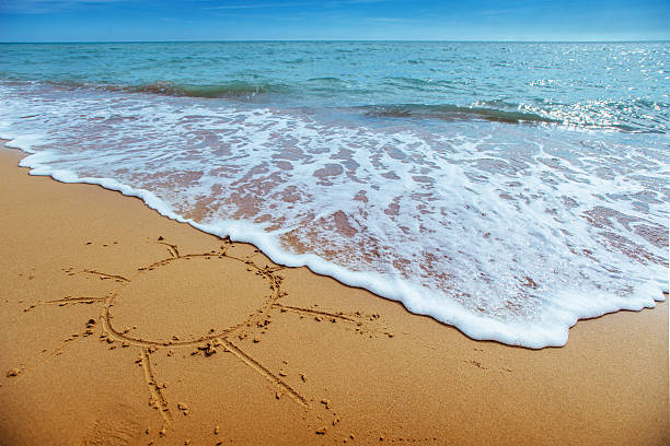istock drawings in the sand on the beach. 619044244