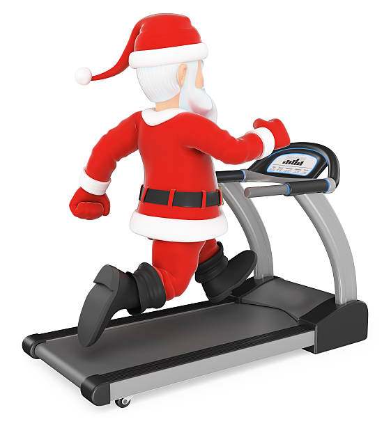istock 3D Santa Claus training hard on a treadmill 619045144