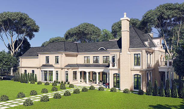 istock Big beautiful house with the landscape. 3d illustration. 619048634