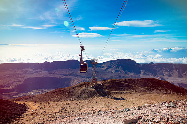 istock Funicular road in the mountains on the sunrise 619049424