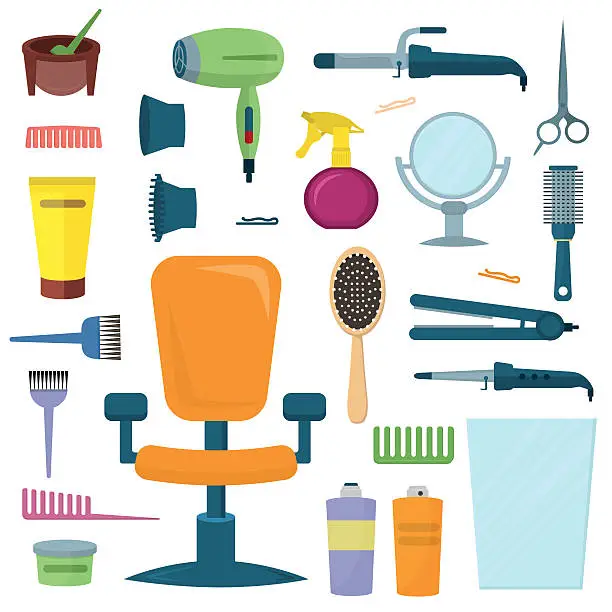 Vector illustration of Professional hairdresser tools vector set.