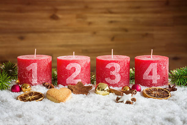 istock Unlit advent candles in snow 619050924