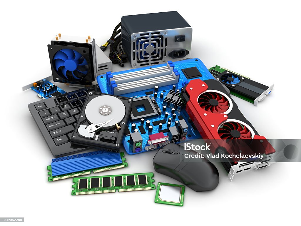 Laptop and computer parts Laptop and computer parts (done in 3d rendering) Electrical Component Stock Photo