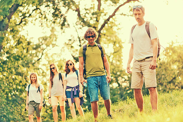 istock Recreation hikers in the woods 619052382