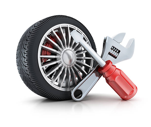 istock Wheel car and repair symbol tools 619052412