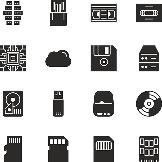 ilustrações, clipart, desenhos animados e ícones de conjunto de ícones sólidos do vetor de armazenamento de dados - usb flash drive illustrations