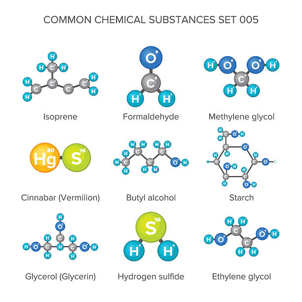 illustrazioni stock, clip art, cartoni animati e icone di tendenza di strutture molecolari vettoriali di sostanze chimiche isolate su bianco - hydrogen molecule white molecular structure