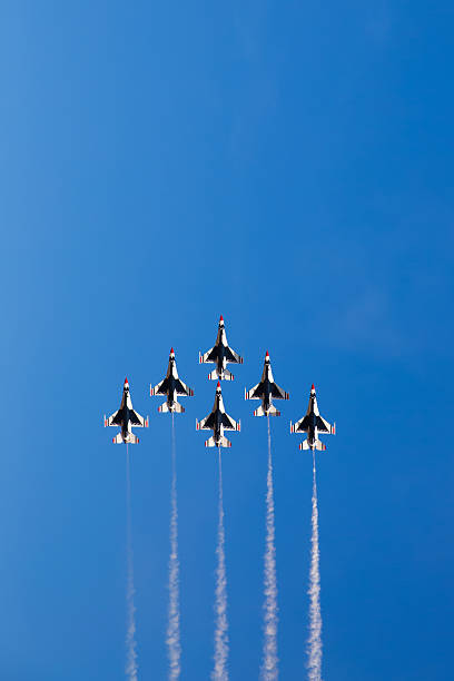 Fighter jets "Thunderbirds" demonstrating a formation stock photo