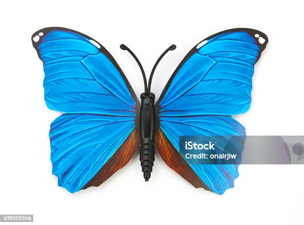 Blue Fake Butterfly Isolated Stock Photo - Download Image Now - Art And  Craft, Artificial, Blue - iStock
