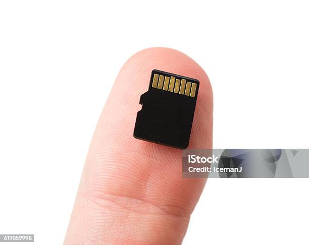 Micro Sd Card On Thumb Stock Photo - Download Image Now - Adult, Archives, Backup