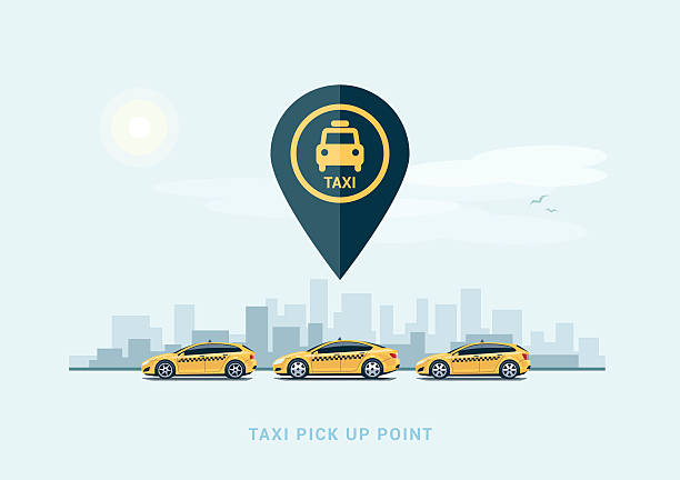 ilustrações de stock, clip art, desenhos animados e ícones de parking taxi cars and city background - uber