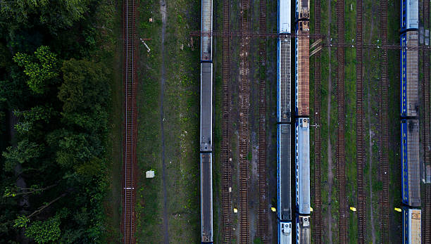 istock Aerial view of railroad station. 619064156