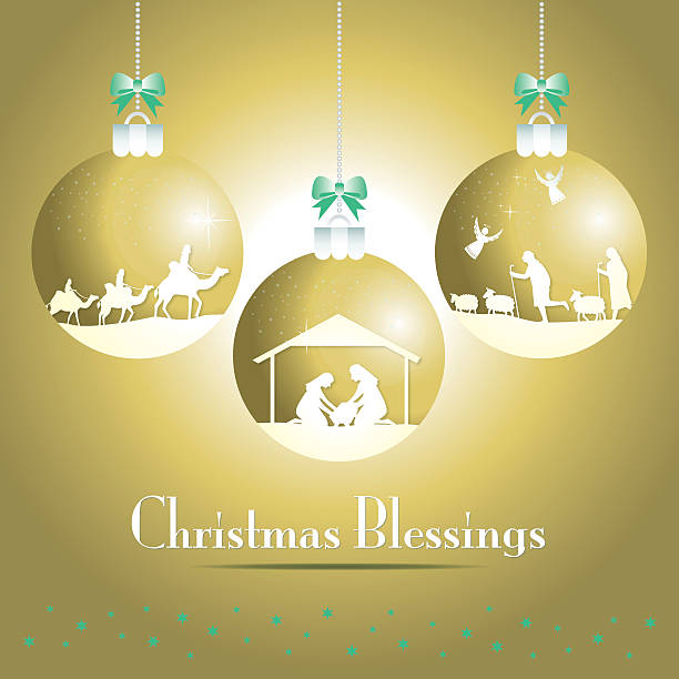 istock Christmas balls gold. Christmas nativity scene. 619065350
