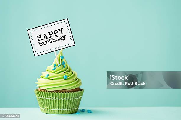 Birthday Cupcake Stock Photo - Download Image Now - Green Color, Birthday, Cupcake