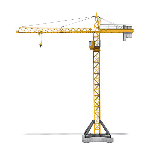 istock Rendering of yellow tower crane full-height isolated on the 619066458