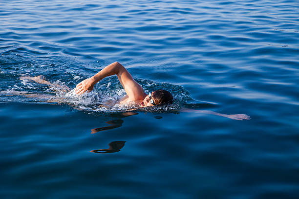 istock Man swimming in blue water 619069054