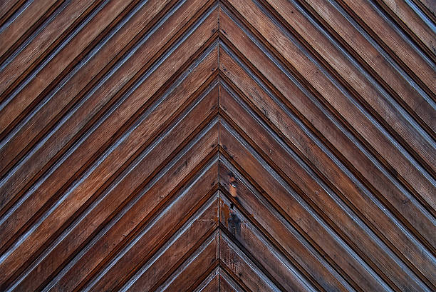 istock Old wooden door background texture 619071004