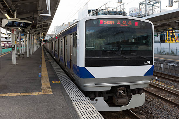 Tsuchiura, Japan - September 1, 2016 : Joban Line Train in Tsuchiura Station, Ibaraki Prefecture, Japan. It is a railway line operated by JR East.