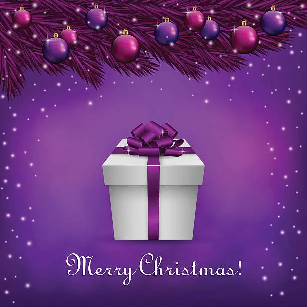 Vector illustration of Purple christmas background with a present box