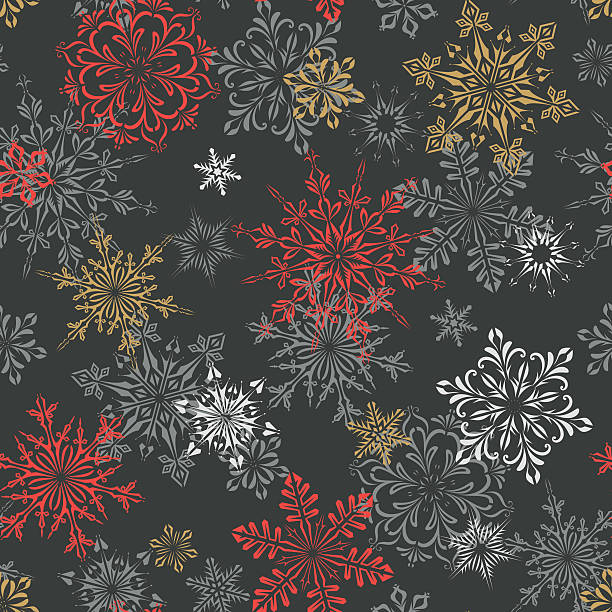 богато снежинки бесшовные - silk black backgrounds pattern stock illustrations