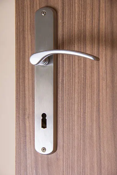 Door-handle on a brown wooden indoor door