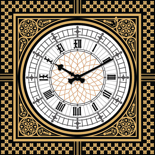 ilustrações de stock, clip art, desenhos animados e ícones de dial victorian clock in the style of big ben. vector - geometric shape famous place europe three dimensional shape