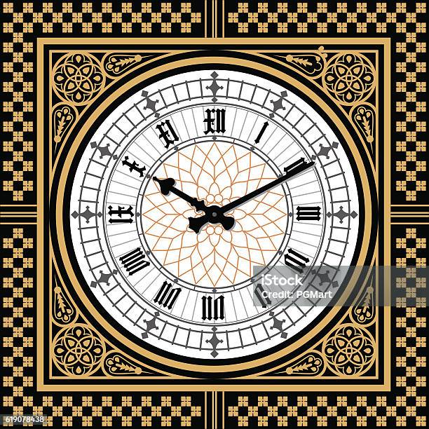 Dial Victorian Clock In The Style Of Big Ben Vector Stock Illustration - Download Image Now
