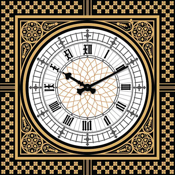 Vector illustration of Dial Victorian clock in the style of Big Ben. Vector