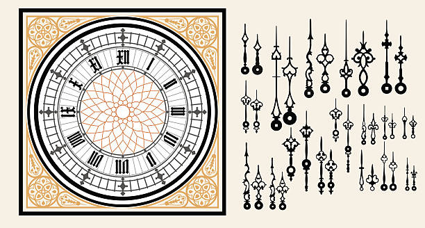 ilustrações, clipart, desenhos animados e ícones de marcação relógio vintage com mãos definidas no estilo vitoriano - ponteiro de relógio
