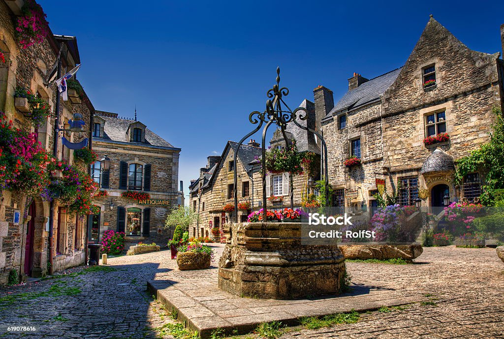 City Square of Rochefort en Terre, Brittany City square of Rochefort en Terre, Brittany France Stock Photo