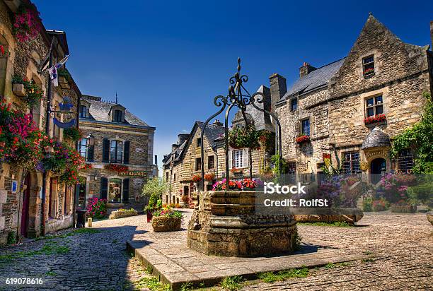 City Square Of Rochefort En Terre Brittany Stock Photo - Download Image Now - France, Brittany - France, Village