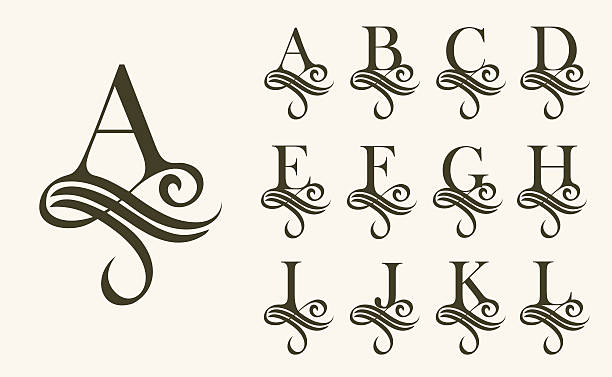 illustrazioni stock, clip art, cartoni animati e icone di tendenza di set vintage1 . lettera maiuscola per monogrammi e loghi. bellissima filigrana - letter f immagine