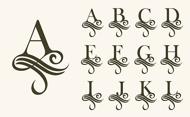 빈티지 세트1. 모노그램 과 로고에 대한 자본 편지. 아름다운 선조 - 알파벳 f 일러스트 stock illustrations