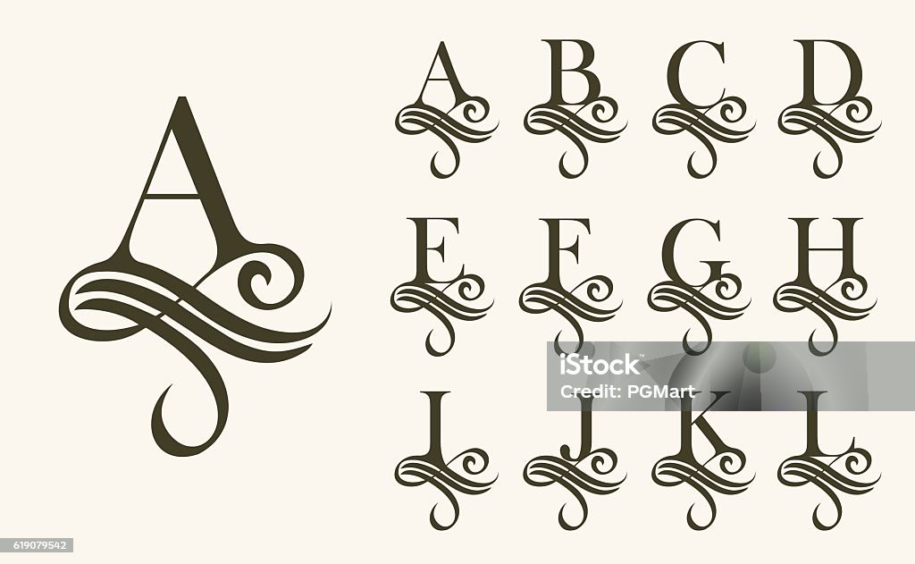 Vintage Set1 . Capital Letter for Monograms and Logos. Beautiful Filigree Vintage Set1 . Capital Letter for Monograms and Logos. Beautiful Filigree Font. Victorian Style. Ornate stock vector