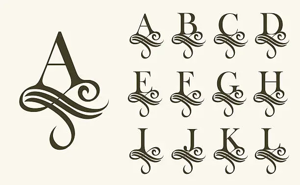 Vector illustration of Vintage Set1 . Capital Letter for Monograms and Logos. Beautiful Filigree