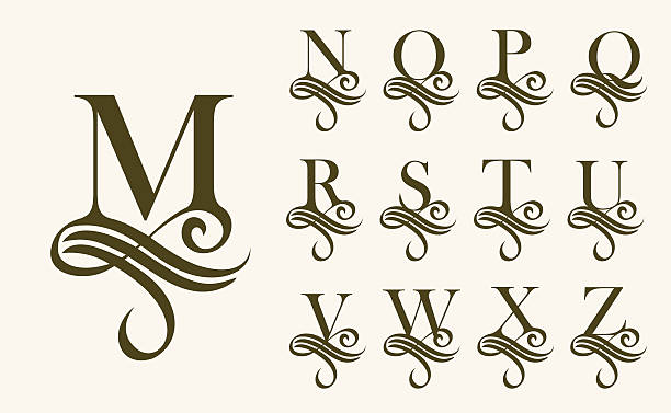 vintage set 2. großbuchstabe für monogramme und logos. schön - letter p text calligraphy old fashioned stock-grafiken, -clipart, -cartoons und -symbole