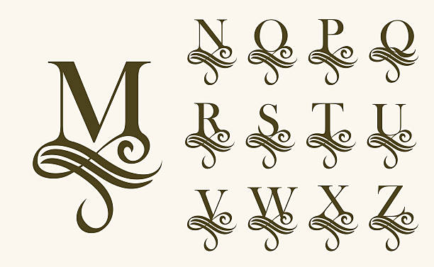 illustrations, cliparts, dessins animés et icônes de vintage set 2 . majuscule pour les monogrammes et logos. beau - letter n alphabet calligraphy text