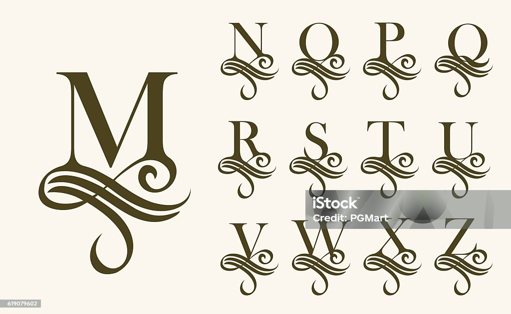 Vintage Set 2 . Capital Letter for Monograms and Logos. Beautiful Vintage Set 2 . Capital Letter for Monograms and Logos. Beautiful Filigree Font. Victorian Style. Ornate stock vector