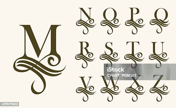 Vintage Set 2 Capital Letter For Monograms And Logos Beautiful Stock Illustration - Download Image Now