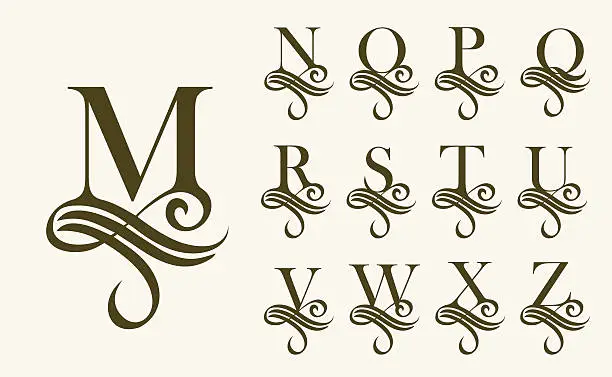 Vector illustration of Vintage Set 2 . Capital Letter for Monograms and Logos. Beautiful