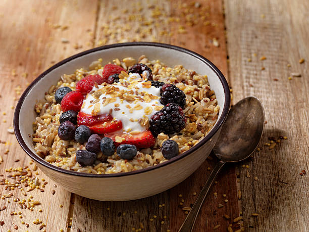Hot 7 Grain Breakfast Cereal With Yogurt and Fresh Fruit