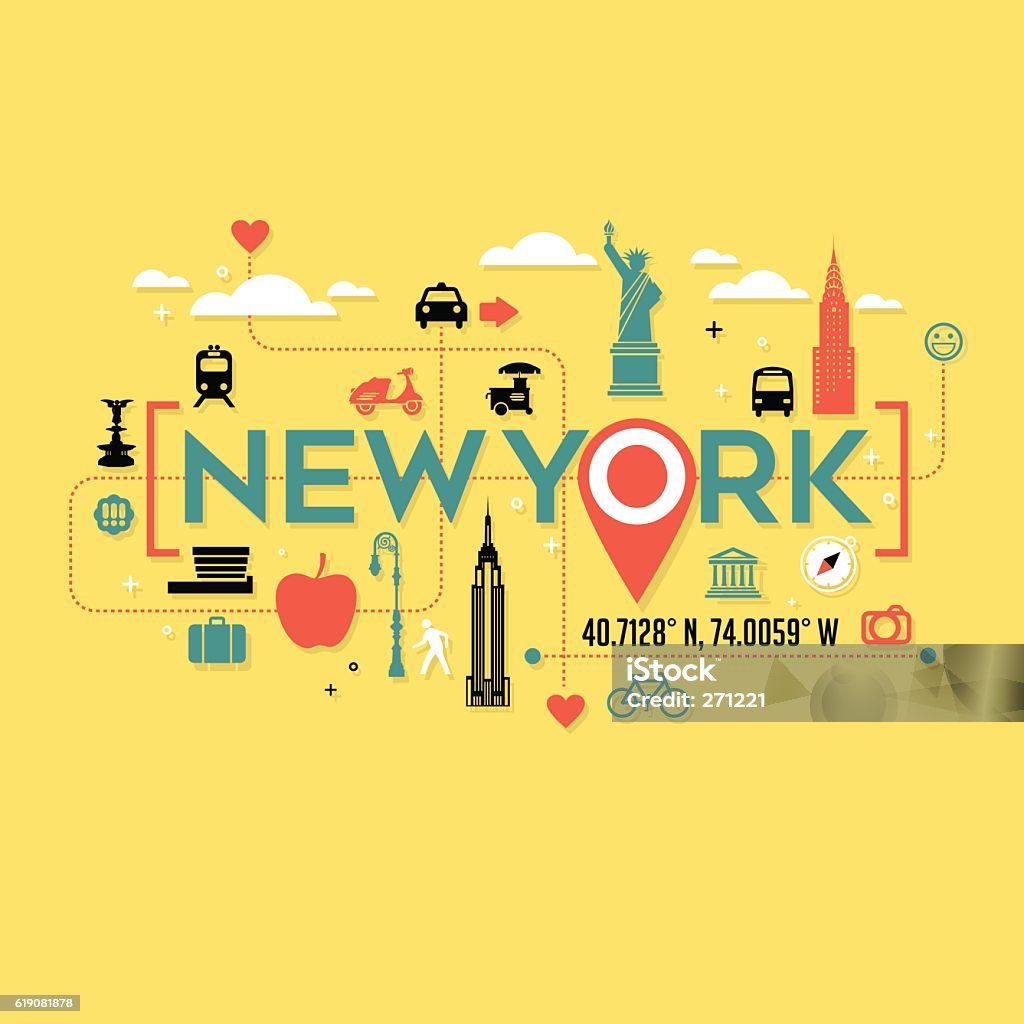 New York City icons and typography for cards, tshirts, postersnd New York City icons and typography design for cards, banners, tshirts, posters New York City stock vector