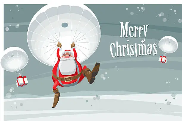 Vector illustration of Landing Santa