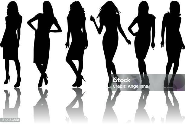Female Silhouette Set Stock Illustration - Download Image Now - In Silhouette, Women, Fashion Model