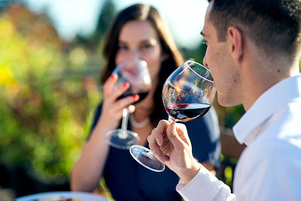 istock Heterosexual couple drinking wine over a romantic dinner 619082958